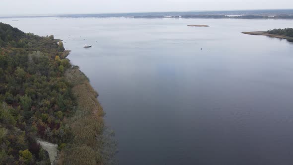 Aerial View of the Dnipro River - the Main River of Ukraine