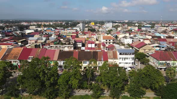 Aerial view of Battambang French district along the river, Cambodia.