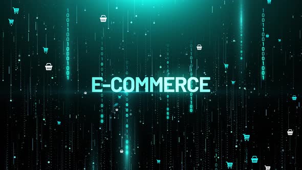 E-Commerce Binary Matrix Digital Animation with Shopping Icons