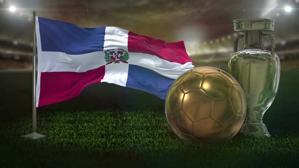 Dominican Republic Flag With Football And Cup Background Loop 4K