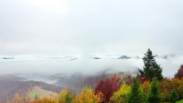 Time lapse clip. Fantastic colorful mountain landscape with cloud. Ukraine, Carpathian Mountains.