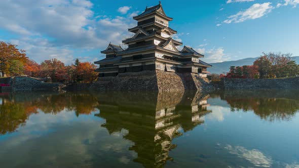 Time Lapse 4k of Matsumoto Castle with blue sky