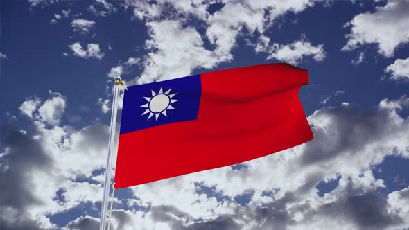 Taiwan Flag With Sky 4k