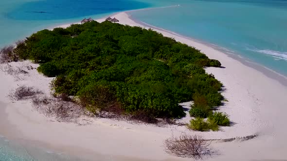 Aerial drone panorama of tropical bay beach by clear sea with sand background