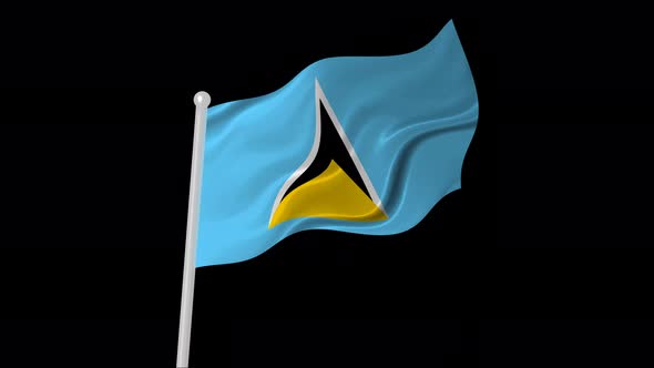 Saint Lucia Flag Flying Animated Black Background