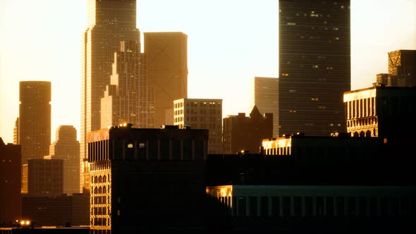 Skyscrapers of Big City at Sunset