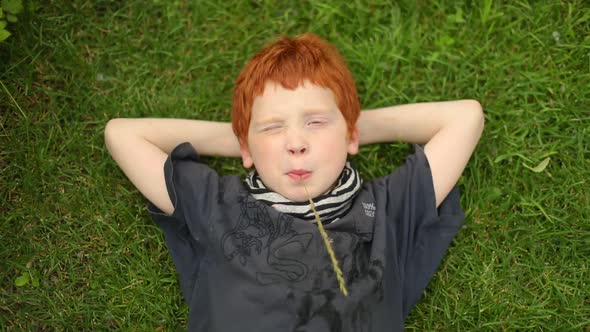 Young boy lying on grass in the park