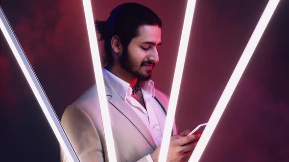 Handsome Man Mobile Communication Futuristic