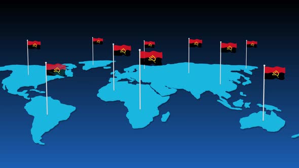 Angola Flag Fly Animated On Planet Earth Map