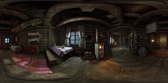 VR360 View of Old Log Home Interior alt
