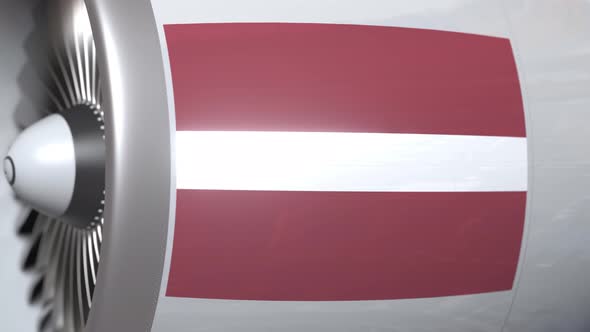 Flag of Latvia on Airliner Tourbine Engine