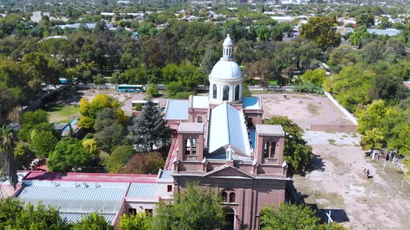 Church, Cathedral, Temple (Mendoza, Argentina) aerial view, drone footage