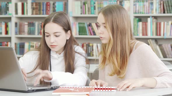 Teen Girls Enjoying Studying Together at the Library