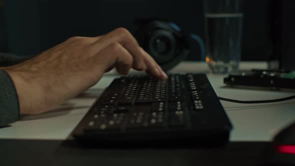 Close Up Hands Typing on Keyboard Programmer Coding Software Gamer Using Keyboard
