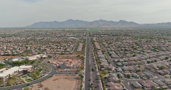 Aerial Overlooking Desert Small Town a Avondale City of Beautiful Highway Arizona on the Mountain