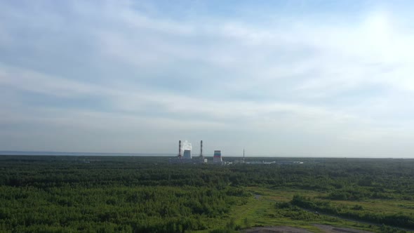 Smoking Cooling Pipes at Power Plant