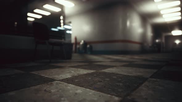 Empty Dark Hospital Laboratory Corridor