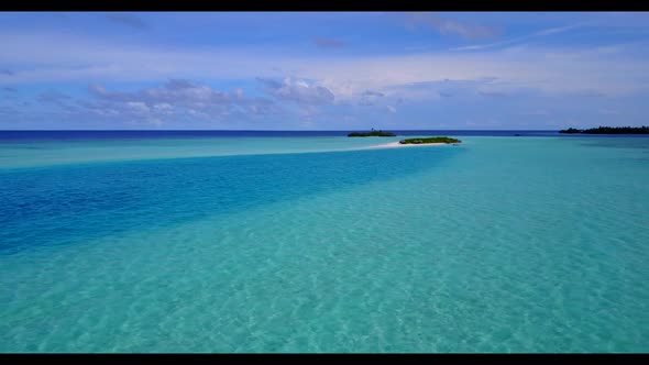 Aerial drone nature of marine island beach voyage by transparent ocean with white sand background of