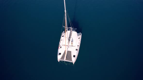 Catamaran Yachtview From Above in the Middle of the Sea