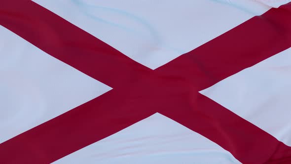 Flag of Alabama State Region of the United States Waving at Wind