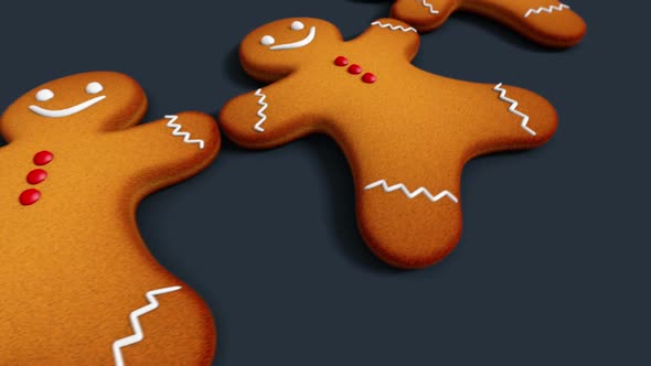 Animation with traditional gingerbread man Christmas cookies.  Loopable. HD