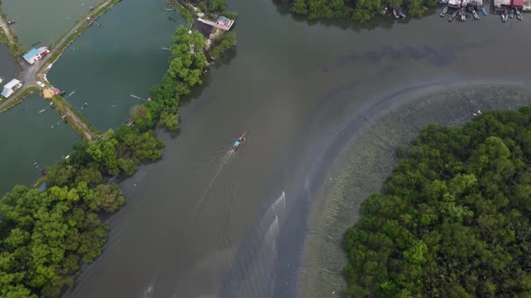 Drone view a boat is back to jetty