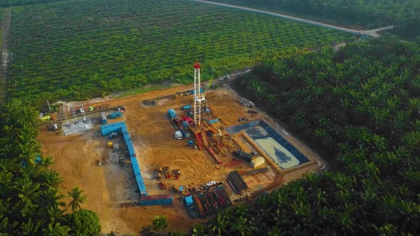 Cinematic Drone Shot of Onshore Drilling and Workover Rig structure and Rig equipment for oil explor