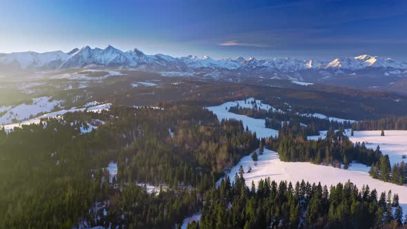 Tatra mountains in Poland at winter, aerial view