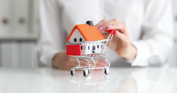 Classic Model of House in Shopping Cart is Moved By Realtor