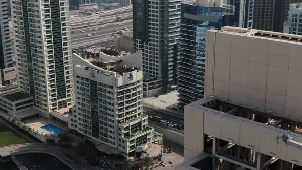 Aerial Footage of Dubai Marina and Dubai Creek Lots of Skyscrapers UAE