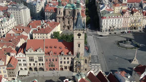 Aerial view of Old Town Hall and its astronomical clock, Prague, Czech Republic