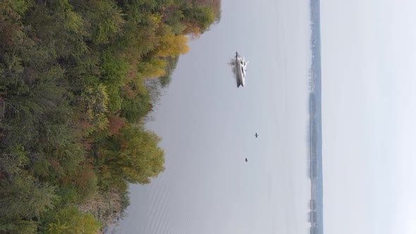 Vertical Video Aerial View of the Dnipro River  the Main River of Ukraine