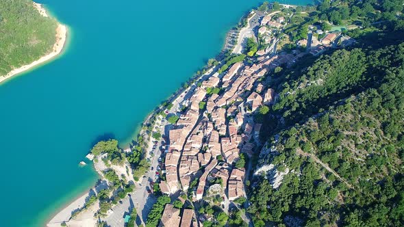 Village of Bauduen in the Verdon Regional Natural Park in France from the sky