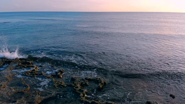 Aerial Video Shooting of the Sea Coast and Mountains. Ocean View, Waves of the Mediterranean Sea