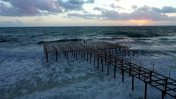 Strong Storm in the Sea Turkey Alanya Aerial Shoot