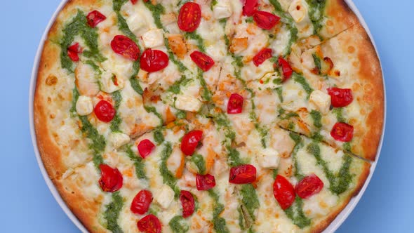 Closeup of Freshly Baked Pizza in Restaurant.