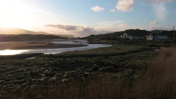 Aerial View of the River Murlin Flowing Into Glen Bay in Glencolumbkille in County Donegal Republic