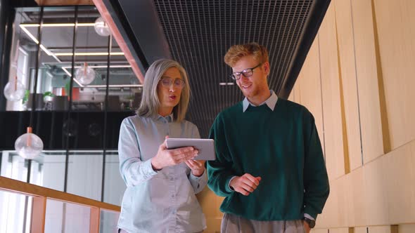 Senior Mature Businesswoman Having Discussion with Male Employee in Office