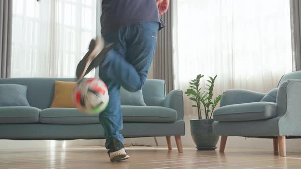 Feet Man Show Skill With Soccer Ball In Living Room, Soccer Freestyle