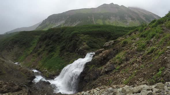 Summer Mountain Landscape: top view of Picturesque Waterfall