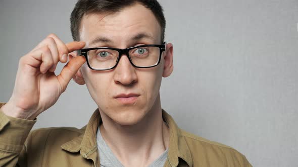 Man with Bad Eyesight Removes Glasses Getting Surprised