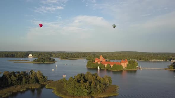 Trakai Castle and Lake Galve Near Vilnius, Lithuania. The Famous Vytautas Castle, Aerial View