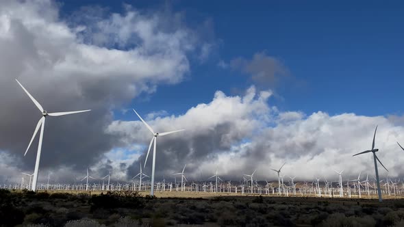 Driving past massive wind turbines in the California desert