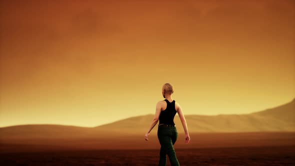 Slow Motion Young Woman in Desert alt