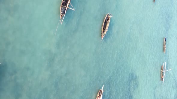 Tanzania Vertical Video  Boat Boats in the Ocean Near the Coast of Zanzibar Aerial View