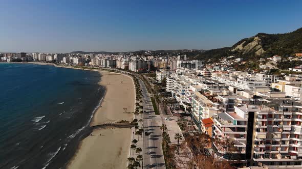 Drone Footage of the Southern Albanian Riviera City of Vlore and the Karaburun Peninsula