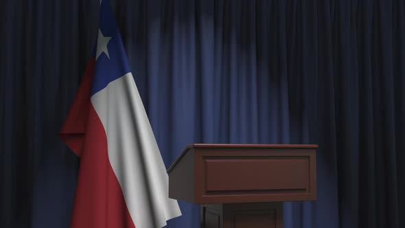 Flag of Chile and Speaker Podium Tribune