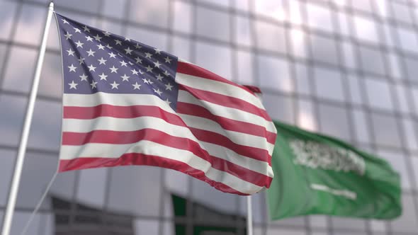 Waving Flags of the USA and Saudi Arabia