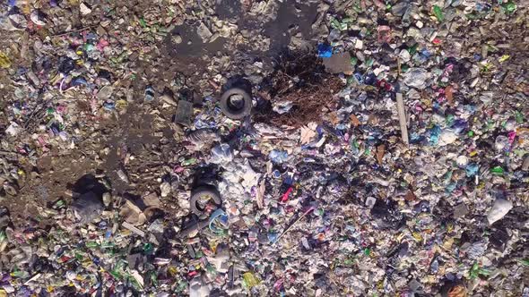 Drone view of the city dump. the concept of ecology.