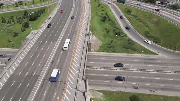 Cars on the Road Aerial View. Kyiv, Ukraine